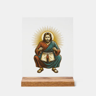 Jesus Adjusting Uncomfortable Wedgie Mid Squat Gym Acrylic Sign