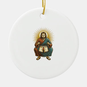 Jesus Adjusting Uncomfortable Wedgie Mid Squat Gym Ceramic Tree Decoration