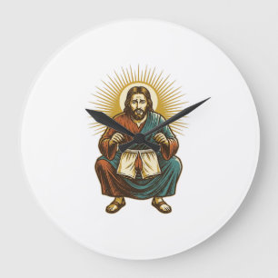 Jesus Adjusting Uncomfortable Wedgie Mid Squat Gym Large Clock