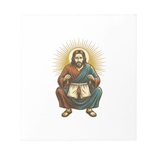 Jesus Adjusting Uncomfortable Wedgie Mid Squat Gym Notepad (Front)