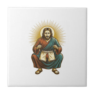 Jesus Adjusting Uncomfortable Wedgie Mid Squat Gym Tile