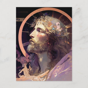 Jesus AI Generated Stained Glass Art Postcard