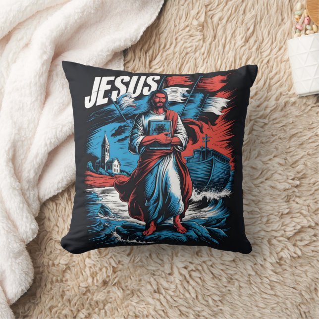 Jesus amidst storms of faith and hope at sea cushion (Blanket)