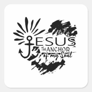 Jesus Anchor of My Soul – Heart Cross Square Sticker