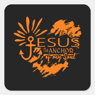 Jesus Anchor of My Soul – Heart Cross Square Sticker