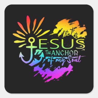 Jesus Anchor of My Soul – Heart Cross Square Sticker