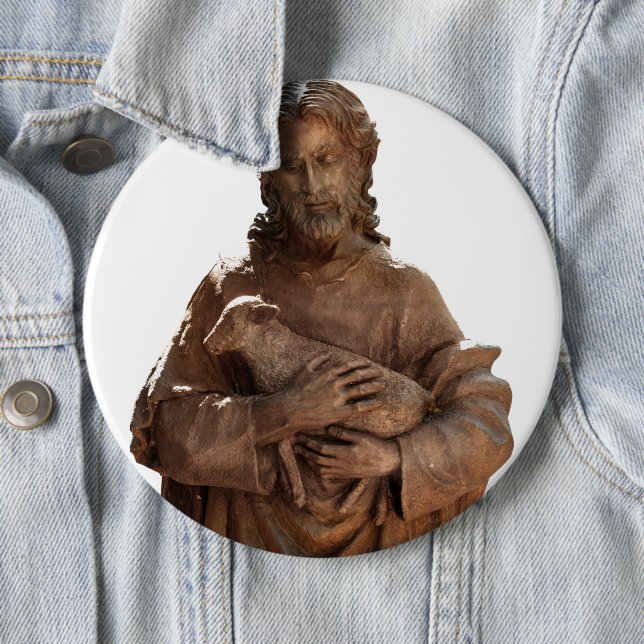 jesus and a lamb 6 cm round badge (In Situ)