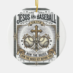 Jesus and Baseball Vintage Christian Ceramic Tree Decoration