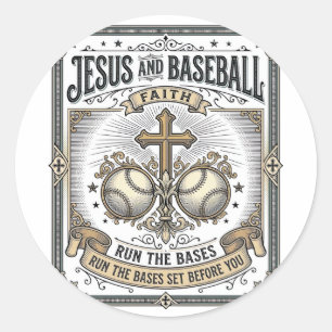 Jesus and Baseball Vintage Christian Classic Round Sticker