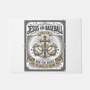 Jesus and Baseball Vintage Christian  Doormat
