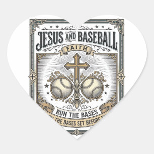Jesus and Baseball Vintage Christian Heart Sticker