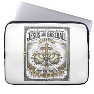 Jesus and Baseball Vintage Christian Laptop Sleeve