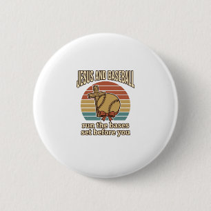 Jesus and Baseball Vintage Christian Shirt 6 Cm Round Badge