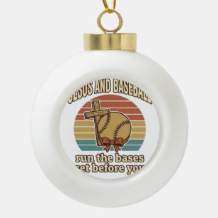 Jesus and Baseball Vintage Christian Shirt Ceramic Ball Christmas Ornament