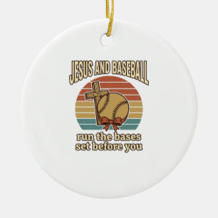 Jesus and Baseball Vintage Christian Shirt Ceramic Tree Decoration