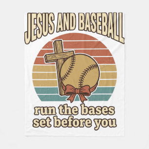 Jesus and Baseball Vintage Christian Shirt Fleece Blanket