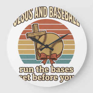 Jesus and Baseball Vintage Christian Shirt Large Clock