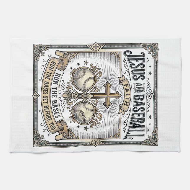 Jesus and Baseball Vintage Christian  Tea Towel (Horizontal)