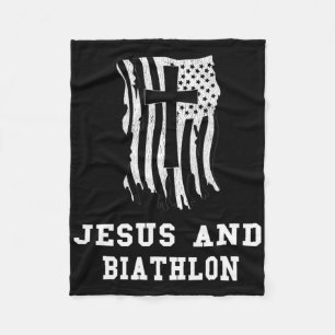 Jesus And Biathlon Design For Christian Biathletes Fleece Blanket