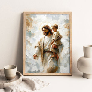 Jesus and Boy, Modern Christian Art, Jesus and Boy Poster