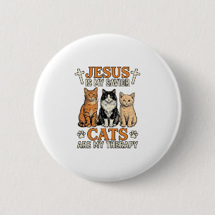 Jesus And Cats Are My Therapy Vintage Cat Shirt 6 Cm Round Badge
