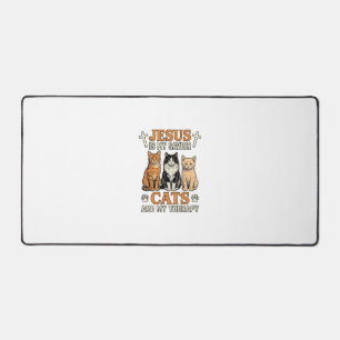 Jesus And Cats Are My Therapy Vintage Cat Shirt Desk Mat