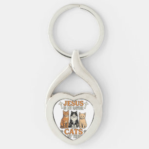Jesus And Cats Are My Therapy Vintage Cat Shirt Key Ring