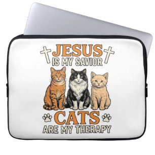 Jesus And Cats Are My Therapy Vintage Cat Shirt Laptop Sleeve