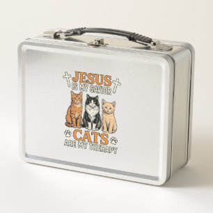 Jesus And Cats Are My Therapy Vintage Cat Shirt Metal Lunch Box