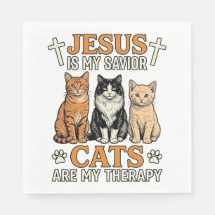 Jesus And Cats Are My Therapy Vintage Cat Shirt Napkin