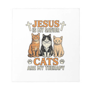 Jesus And Cats Are My Therapy Vintage Cat Shirt Notepad