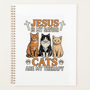 Jesus And Cats Are My Therapy Vintage Cat Shirt Planner