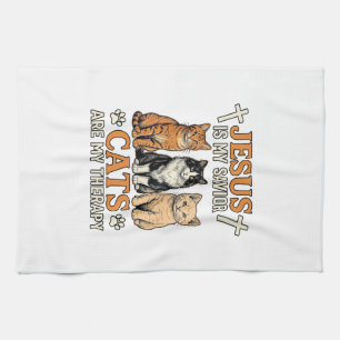 Jesus And Cats Are My Therapy Vintage Cat Shirt Tea Towel