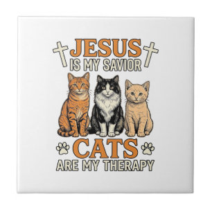 Jesus And Cats Are My Therapy Vintage Cat Shirt Tile