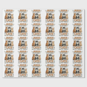 Jesus And Cats Are My Therapy Vintage Cat Shirt Wrapping Paper