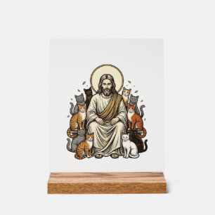 Jesus and Cats Vintage Acrylic Sign