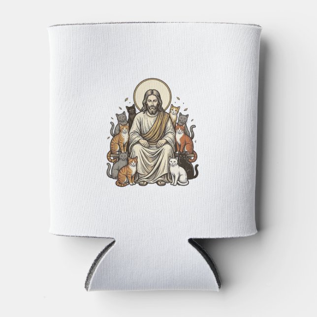 Jesus and Cats Vintage Can Cooler (Front)