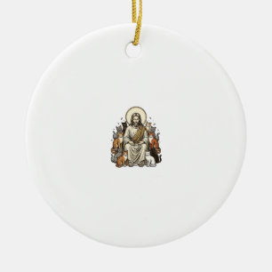 Jesus and Cats Vintage Ceramic Tree Decoration
