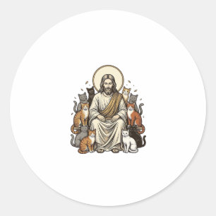 Jesus and Cats Vintage Classic Round Sticker