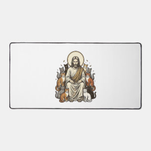 Jesus and Cats Vintage Desk Mat