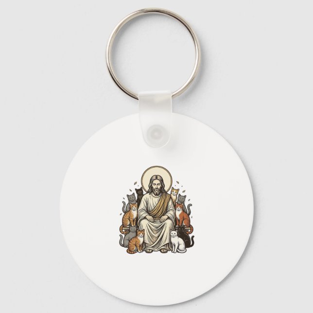 Jesus and Cats Vintage Key Ring (Front)