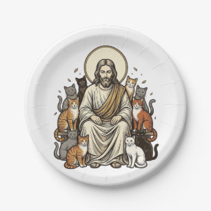 Jesus and Cats Vintage Paper Plate