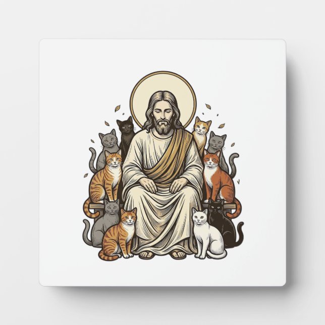 Jesus and Cats Vintage Plaque (Front)