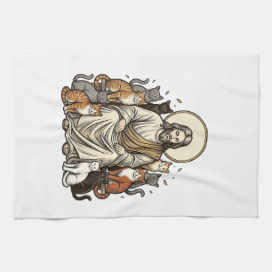 Jesus and Cats Vintage Tea Towel