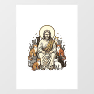 Jesus and Cats Vintage Window Cling