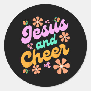 Jesus And Cheer Cheerleading Coach Funny Groovy Y2 Classic Round Sticker