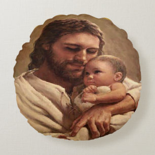 Jesus and child round cushion