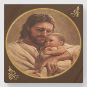 Jesus and child stone coaster