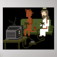 Jesus And Devil Playing Video Games Pixel Art