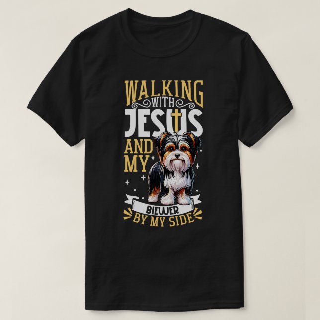 Jesus and dog Biewer Terrier T-Shirt (Design Front)